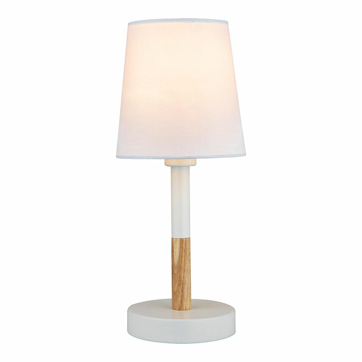 EDM Product bordlampe 32016 - hvid, træ & stål, Ø 13 × 32 cm