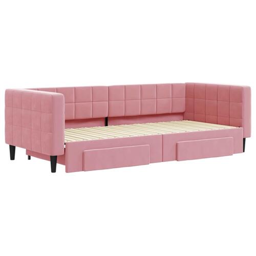 Daybed med udtræk og skuffer 90x200 cm velour lyserød
