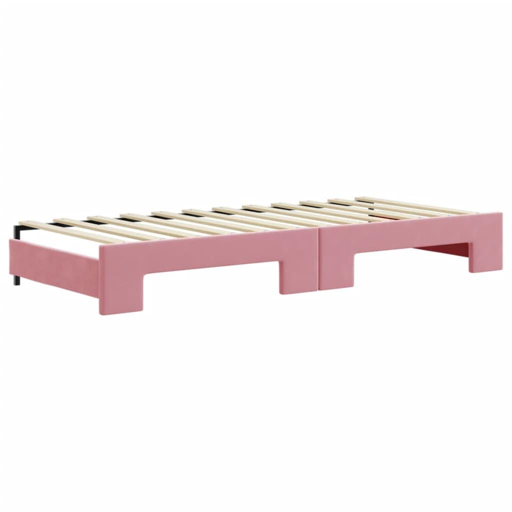 Daybed med udtræk og skuffer 90x200 cm velour lyserød