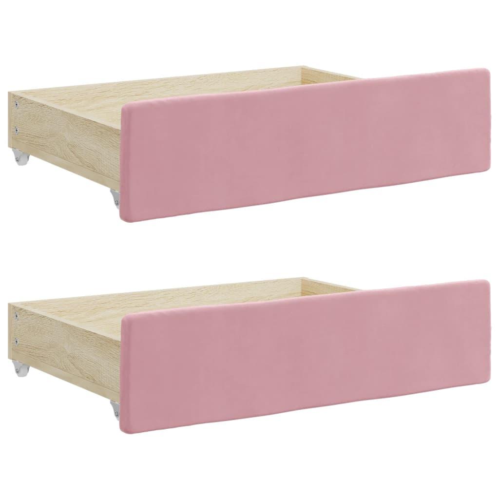 Daybed med udtræk og skuffer 90x200 cm velour lyserød