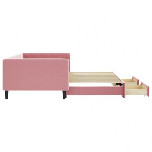 Daybed med udtræk og 2 skuffer 100 x 200 cm velour - lyserød