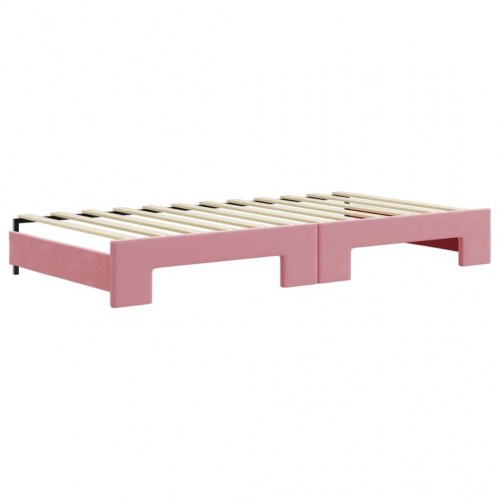Daybed med udtræk og 2 skuffer 100 x 200 cm velour - lyserød