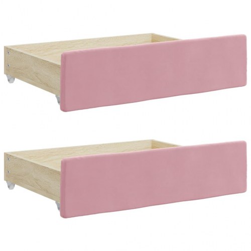 Daybed med udtræk og 2 skuffer 100 x 200 cm velour - lyserød