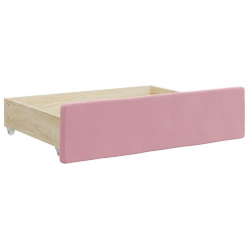 Daybed med udtræk og 2 skuffer 100 x 200 cm velour - lyserød