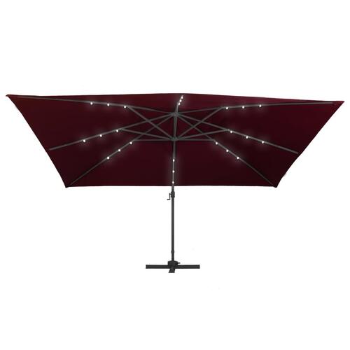Hængeparasol m. LED-lys 400x300 cm bordeauxrød