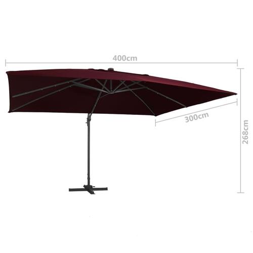 Hængeparasol m. LED-lys 400x300 cm bordeauxrød