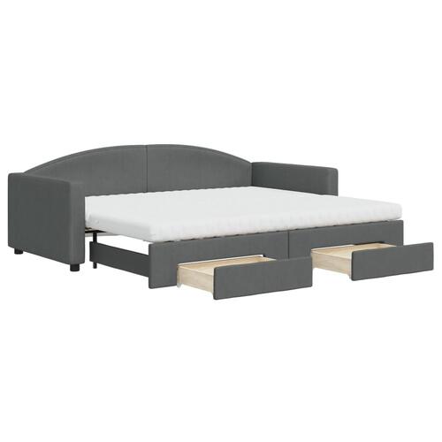 Daybed med udtræk og skuffer 90x200 cm stof mørkegrå