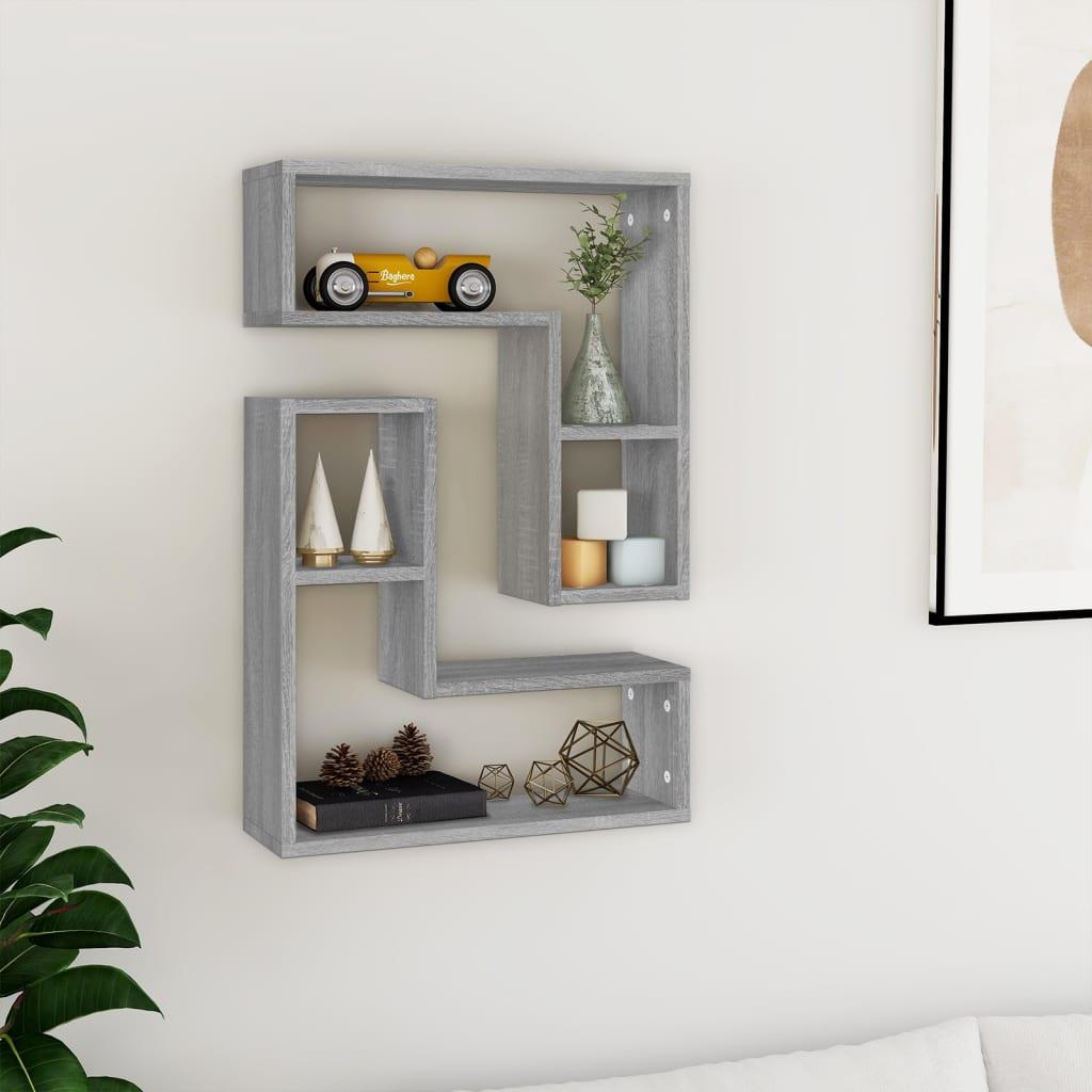 Væghylder 2 stk. 50x15x50 cm konstrueret træ grå sonoma-eg