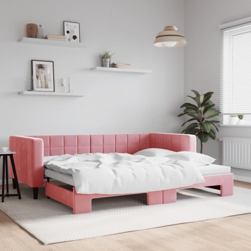 Daybed med udtræk 90 x 200 cm - lyserød velour