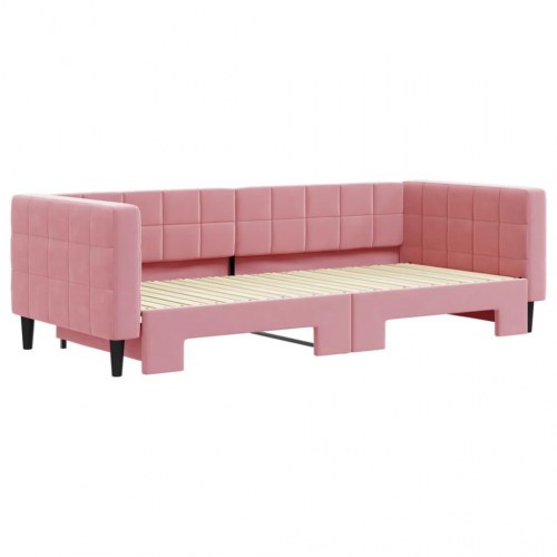 Daybed med udtræk 90 x 200 cm - lyserød velour