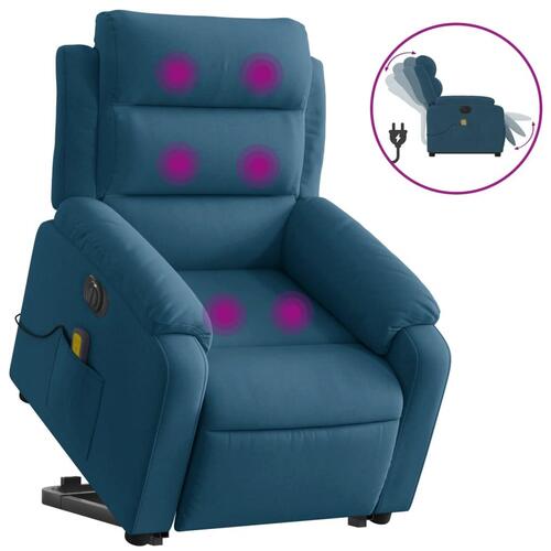 Massagestol med løftefunktion velour blå