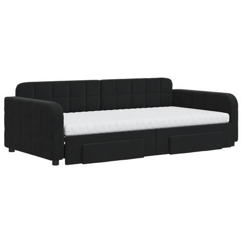 Daybed med udtræk og skuffer 100x200 cm velour sort