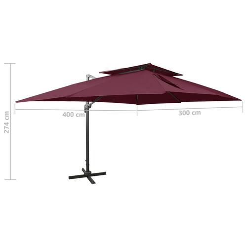 Hængeparasol med dobbelt top 400x300 cm bordeauxrød