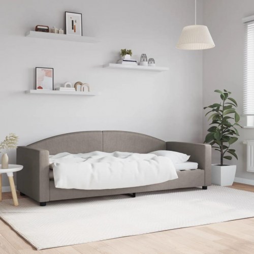 Daybed 80x200 cm i stof - gråbrun sengeramme med armlæn