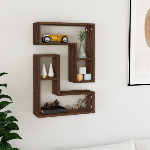 Væghylder 2 stk. 50x15x50 cm konstrueret træ brun egetræsfarve