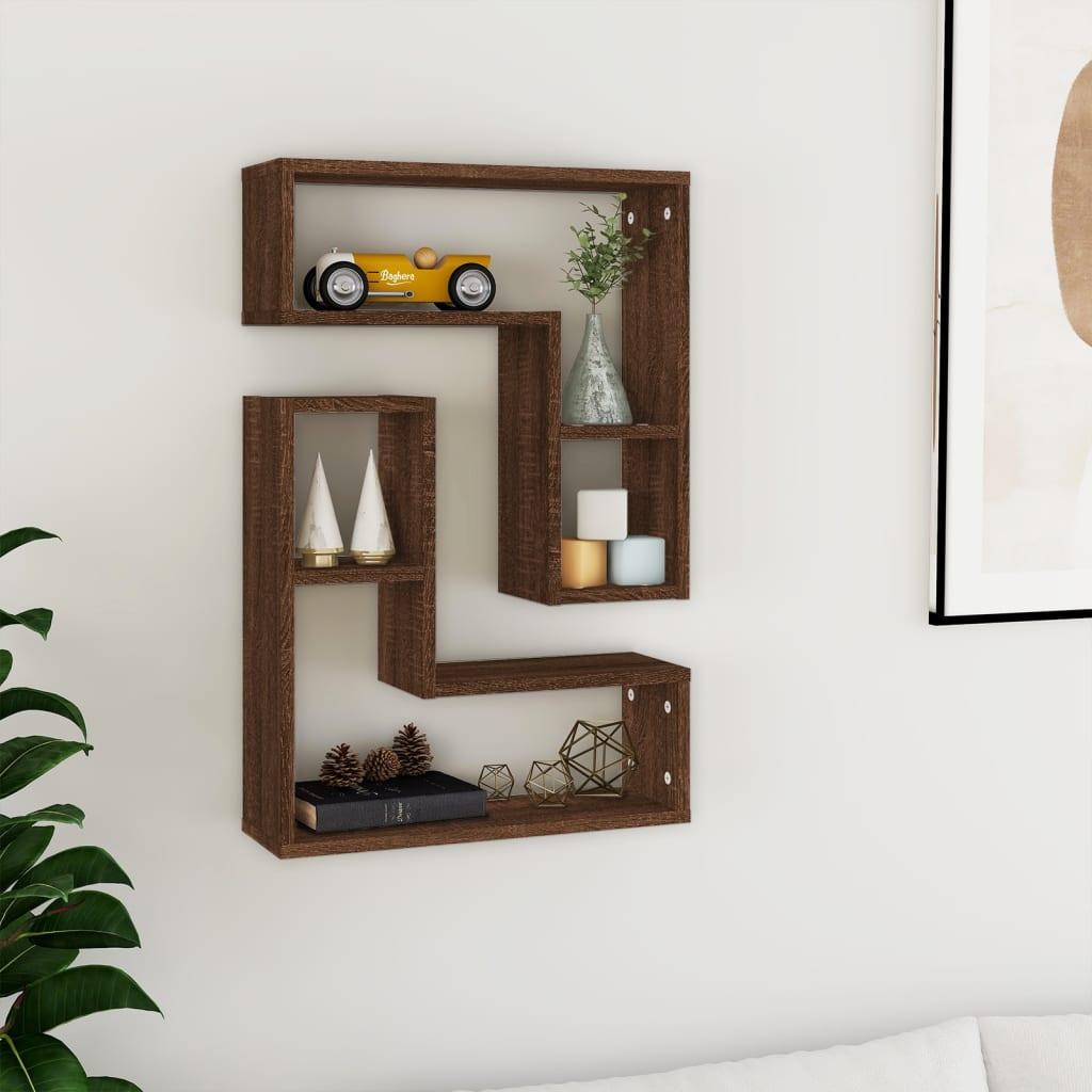Væghylder 2 stk. 50x15x50 cm konstrueret træ brun egetræsfarve