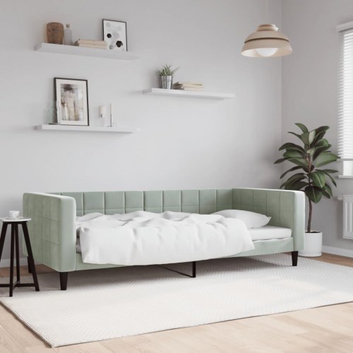 Daybed 90x190 cm i velour - lysegrå sovesofa med lamelbund