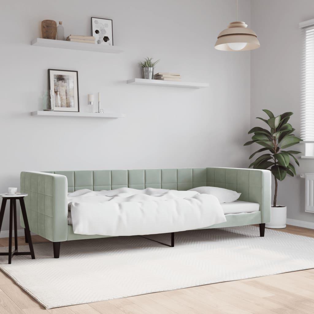 Daybed 90x190 cm velour lysegrå billede