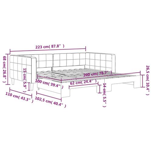 Daybed med udtræk 100x200 cm velour lyserød