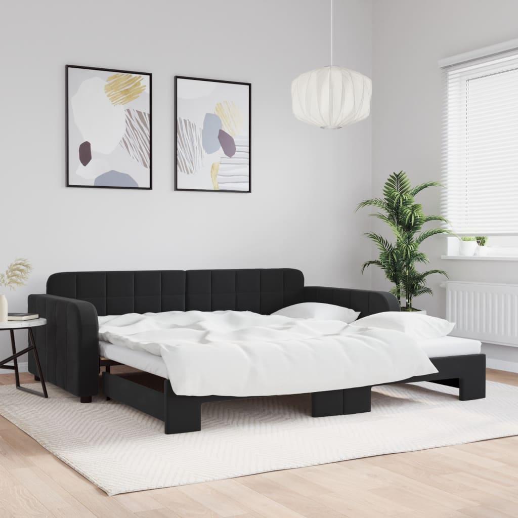 Daybed Velour Sort - med udtræk / 100 x 200 cm