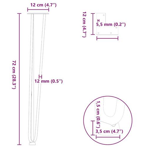 Hårnåle bordben 4 stk. 72 cm massivt stål sort