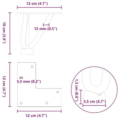 Hårnåle bordben 4 stk. 10 cm massivt stål sort