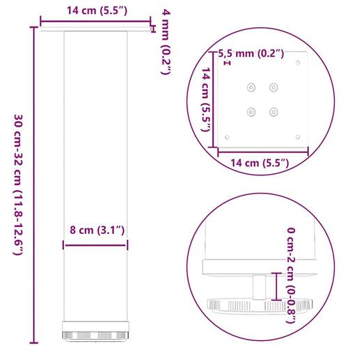 Sofabordben 4 stk. 30-32 cm stål hvid