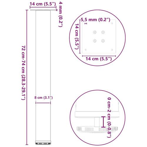 Sofabordben 4 stk. 72-74 cm stål sort