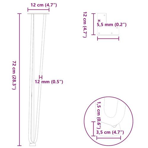Hårnåle bordben 4 stk. 72 cm massivt stål hvid