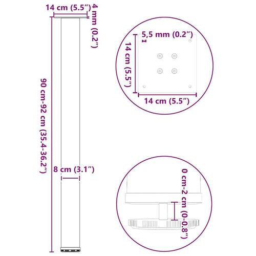 Sofabordben 4 stk. 90-92 cm stål sort