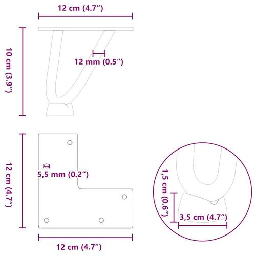 Hårnåle bordben 4 stk. 10 cm massivt stål sort