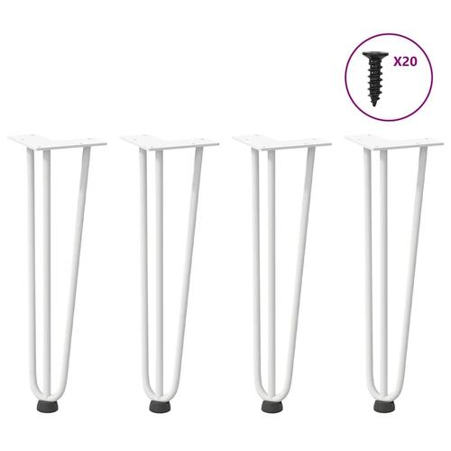 Hårnåle bordben 4 stk. 42 cm massivt stål hvid