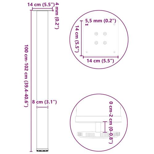 Sofabordben 4 stk. 100-102 cm stål sort