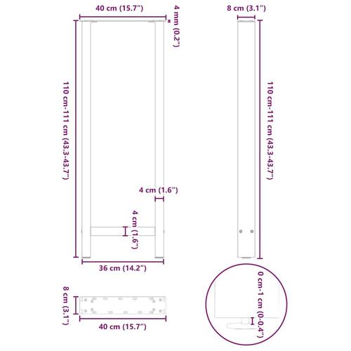 Sofabordben 2 stk. 40x(110-111) cm stål sort