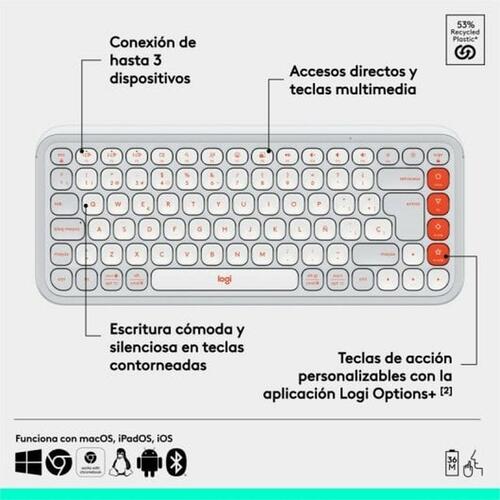 Tastatur Logitech Pop Icon Hvid Spansk qwerty QWERTY