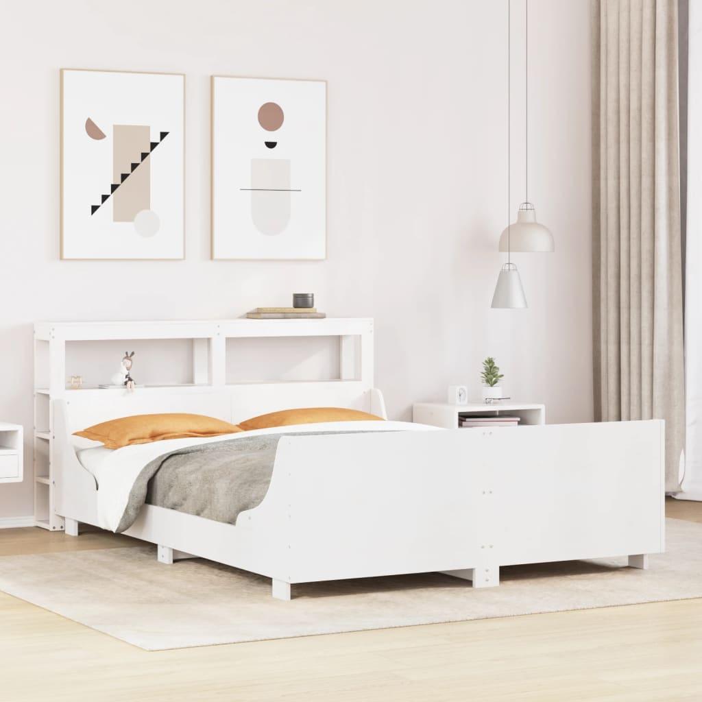 Sengeramme uden madras 140x190 cm massivt fyrretræ hvid billede