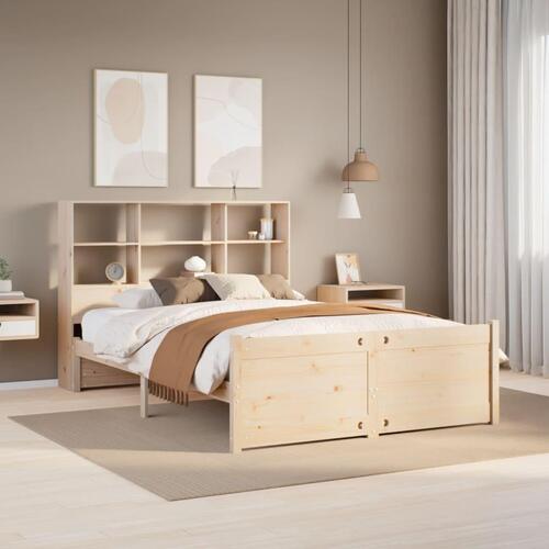 Seng med reol uden madras 135x190 cm massivt fyrretræ