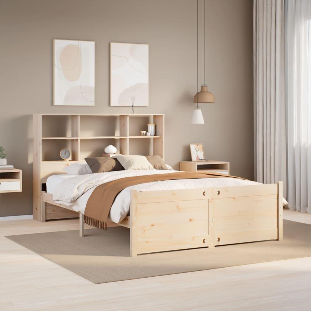Seng med reol uden madras 135x190 cm massivt fyrretræ