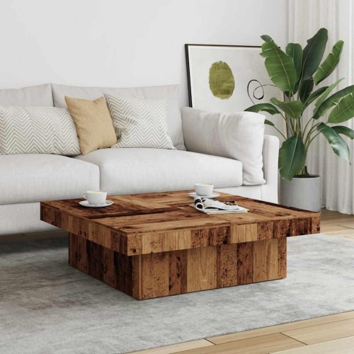 Sofabord 90×90×28 cm i konstrueret træ - antikt trælook