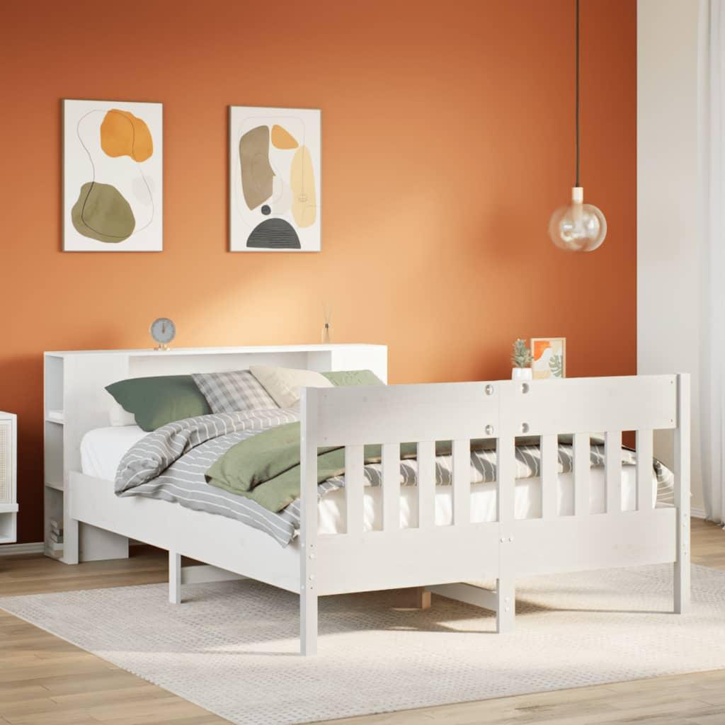 Seng med reol 140x200 cm - massivt fyrretræ, hvid (uden madras) billede