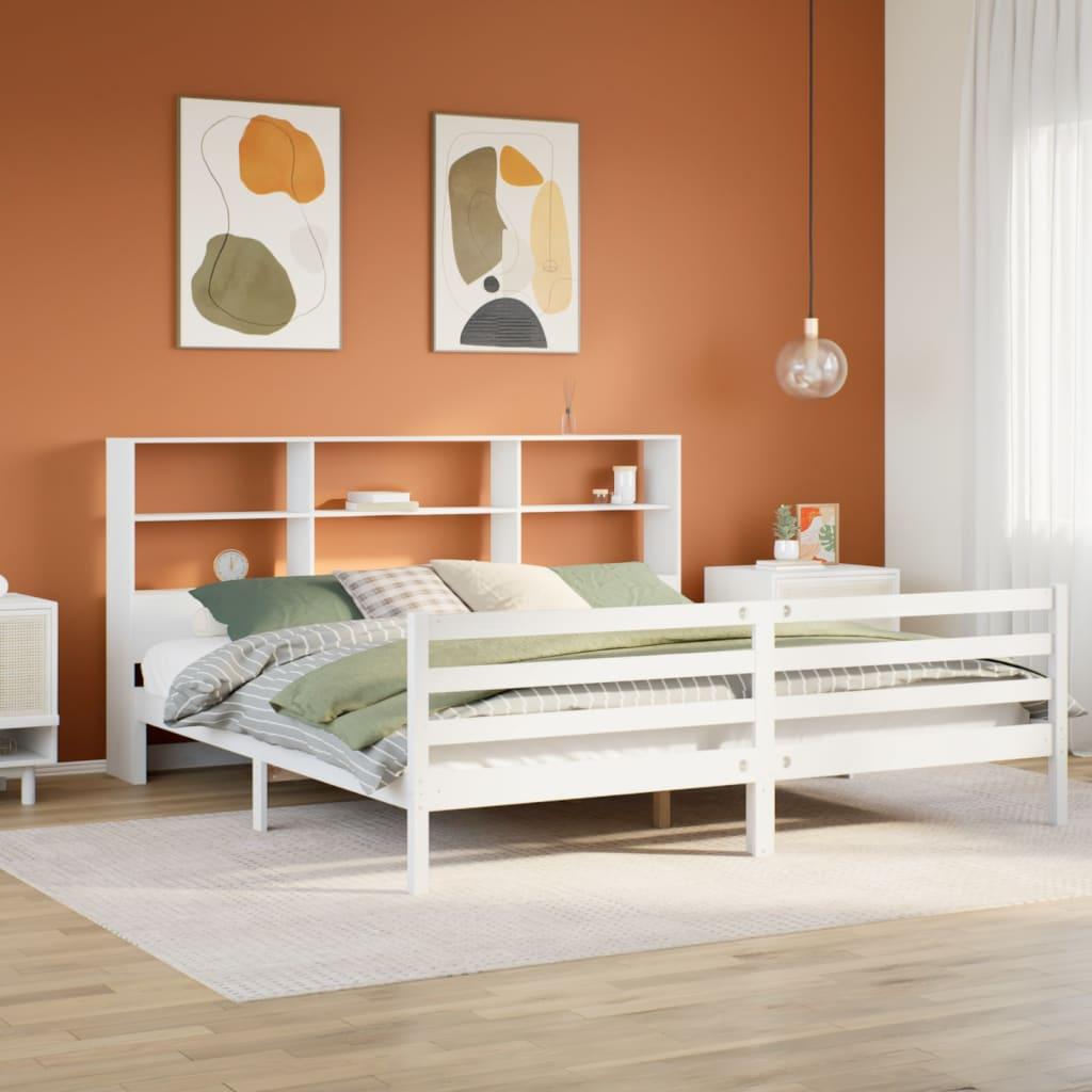 Seng med reol uden madras 180x200 cm i massivt fyrretræ hvid