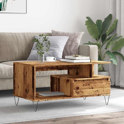 Sofabord 90x49x45 cm konstrueret træ antikt trælook
