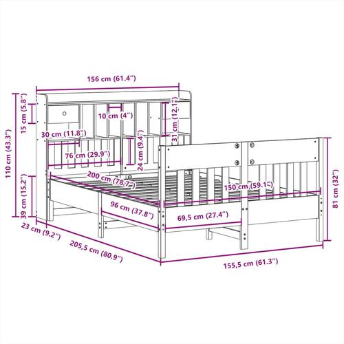 Sengeramme uden madras 150x200 cm massivt fyrretræ hvid