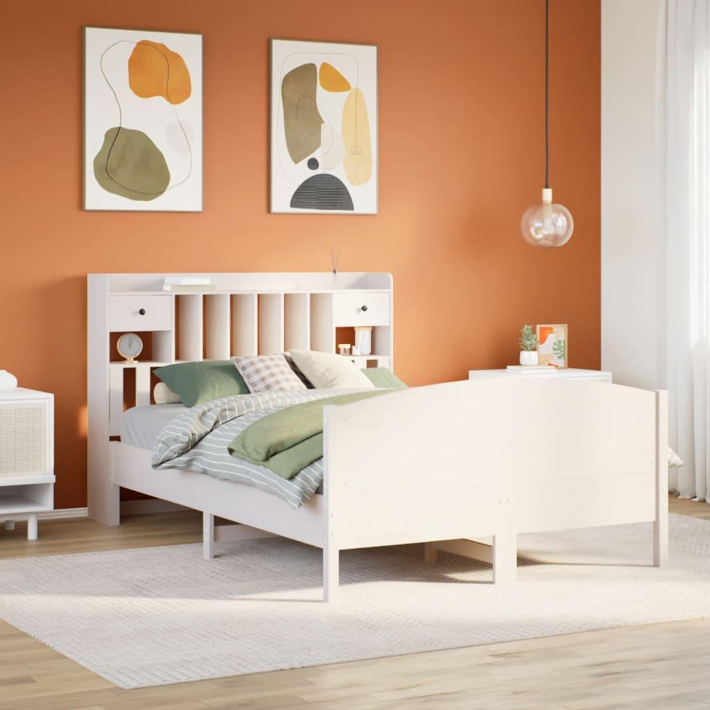 Seng med reol uden madras 150x200 cm massivt fyrretræ hvid billede