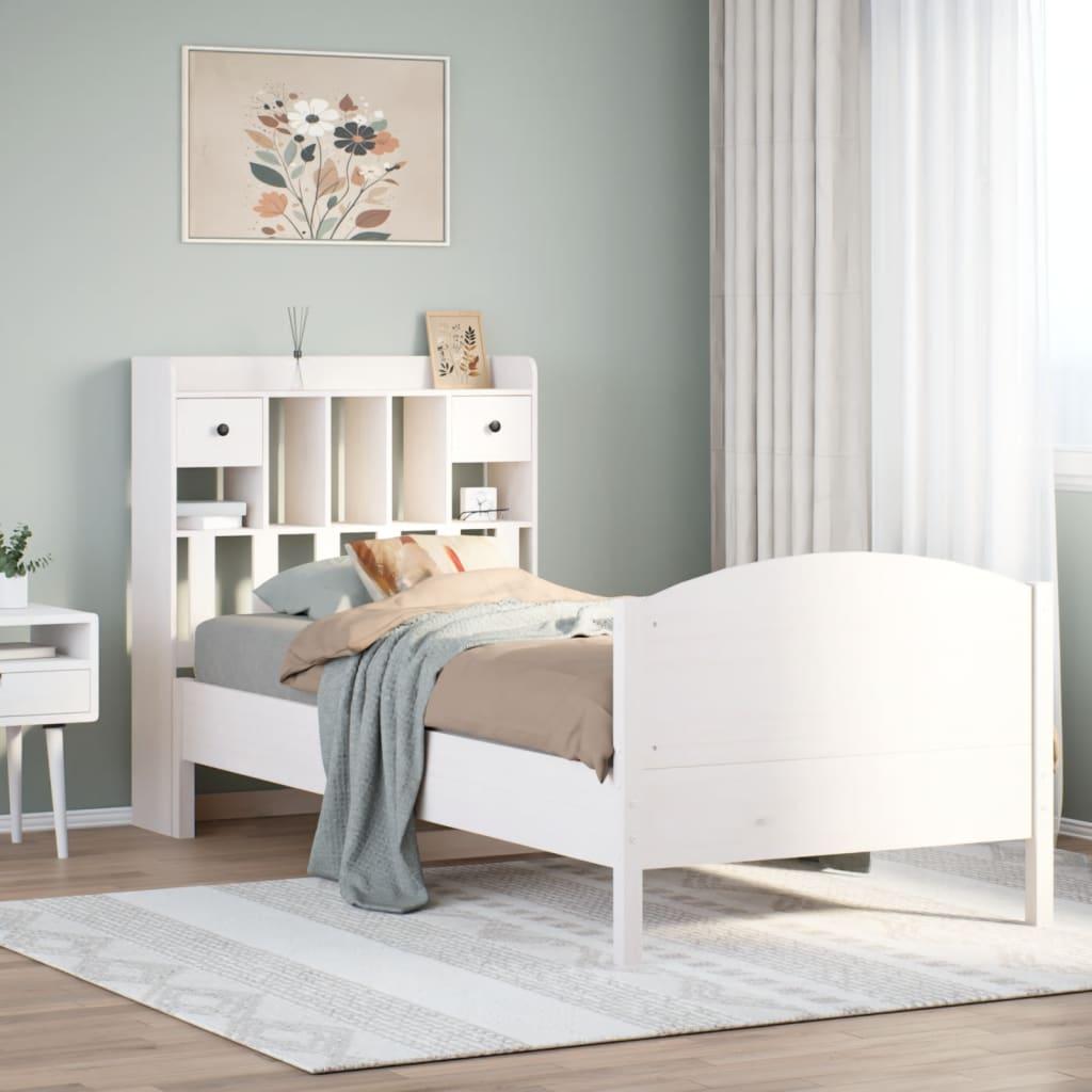 Seng med reol uden madras 90x200 cm massivt fyrretræ hvid billede