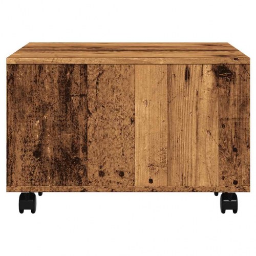 Sofabord på hjul 60 x 60 x 38 cm - konstrueret træ, antikt træ