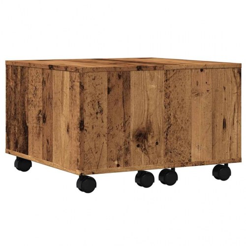 Sofabord på hjul 60 x 60 x 38 cm - konstrueret træ, antikt træ