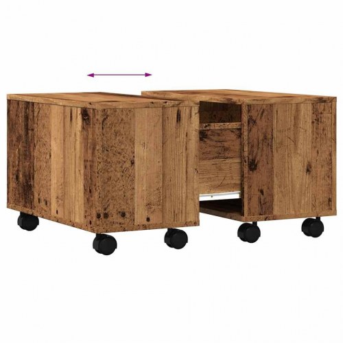 Sofabord på hjul 60 x 60 x 38 cm - konstrueret træ, antikt træ