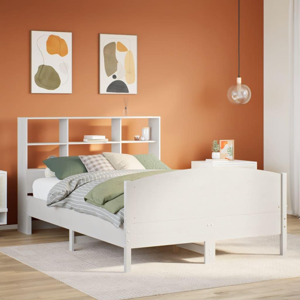 Seng med reol 160x200 cm - massivt fyrretræ, hvid (uden madras)