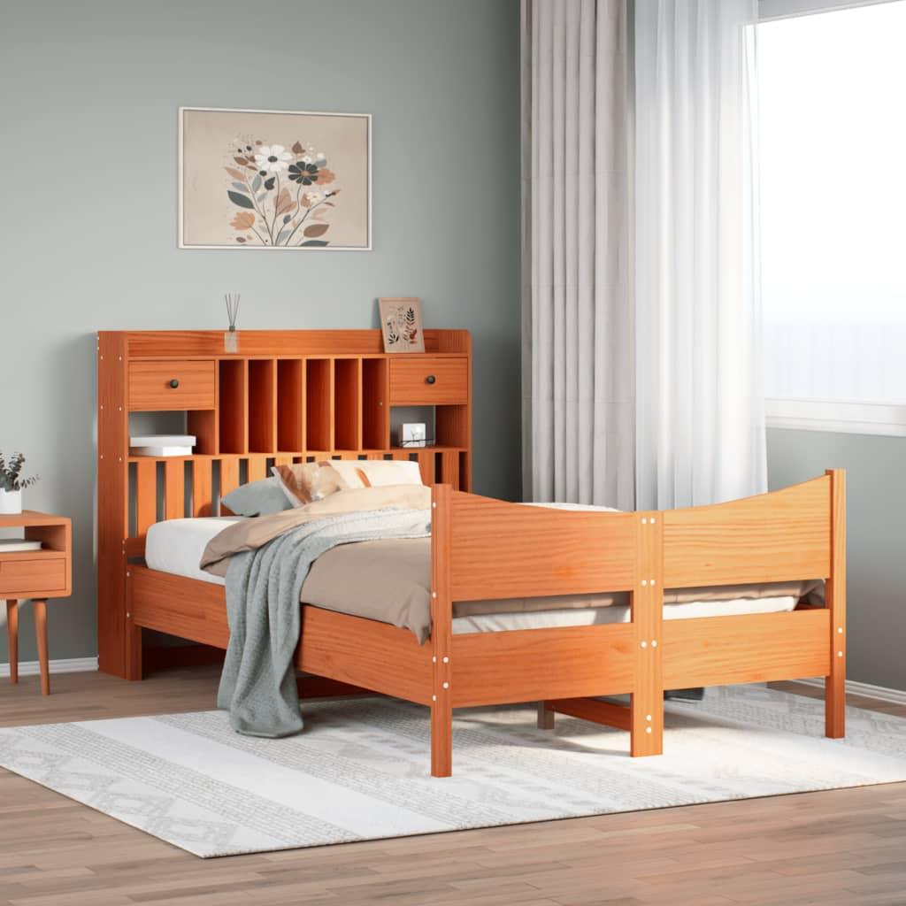 Sengeramme med opbevaring 135x190 cm - massivt fyrretræ, brun billede